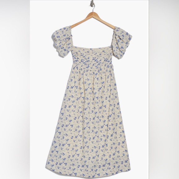 Lush Blue Floral Off-Shoulder Midi Dress - Picture 4 of 5